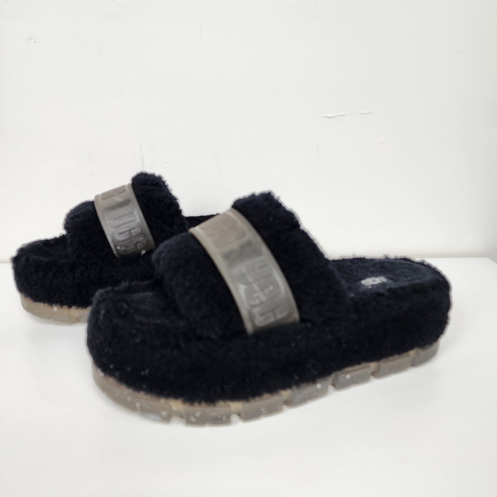 Ugg Fluffita Black Fuzzy Slide Sandals, Size 8 - image 2
